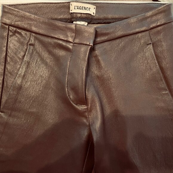 L'AGENCE BURGUNDY LAMB LEATHER STRAIGHT PANTS - SIZE 2- NEVER USED - Picture 3 of 8